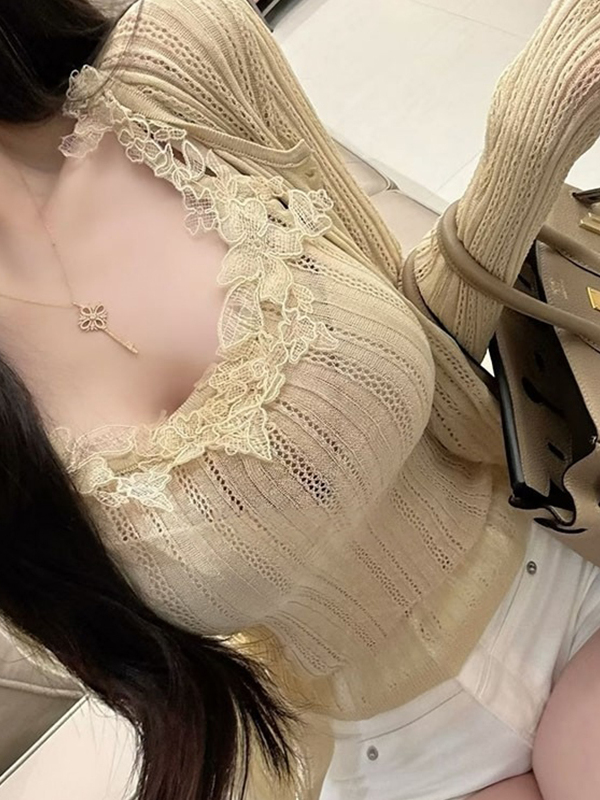 Cardigan in maglia con spallin - Elastic Lace Trim recensione e prezzo